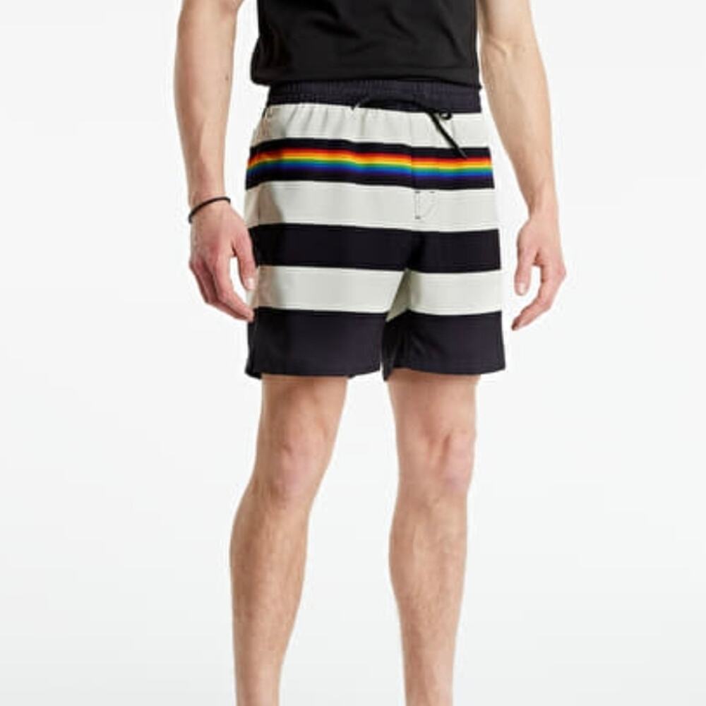 Vans Pride Collection Rainbow Striped Volley Swim Shorts Black Cream Medium NWT - Picture 2 of 11